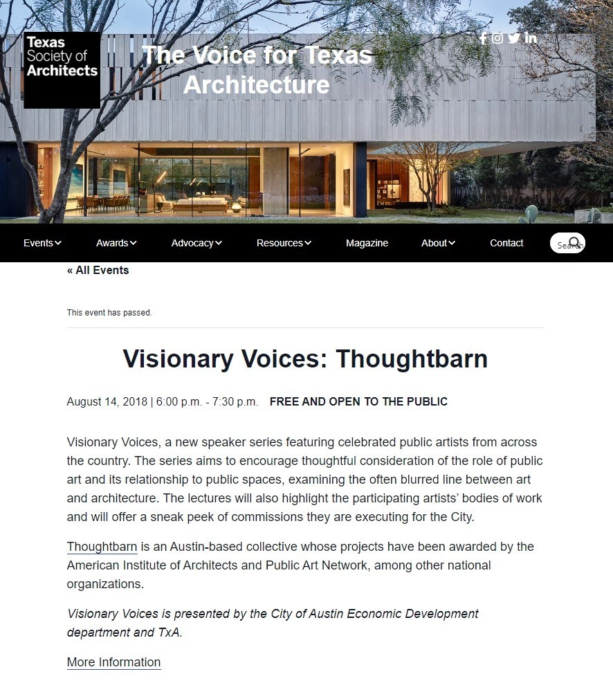 THOUGHTBARN LECTURE_AIPP / Texas Society of Architects_Visionary Voices